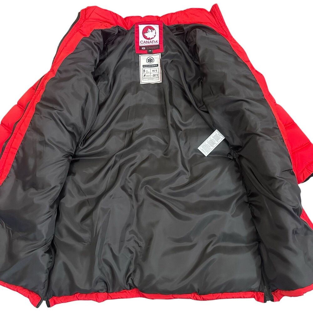 Canada Weather Gear Coat Womens L Red Puffer Parka Hooded Faux Fur Long EUC - Picture 11 of 12